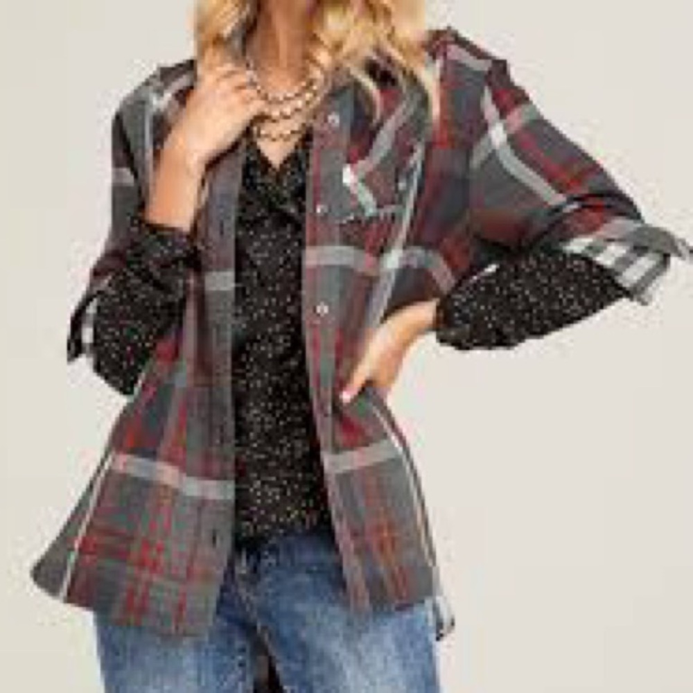 CAbi Tavern Red and Gray Plaid Shirt/ Jacket - Medium